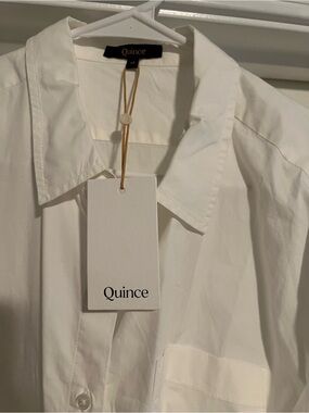 Quince Maternity White Collared Button-Up Shirt